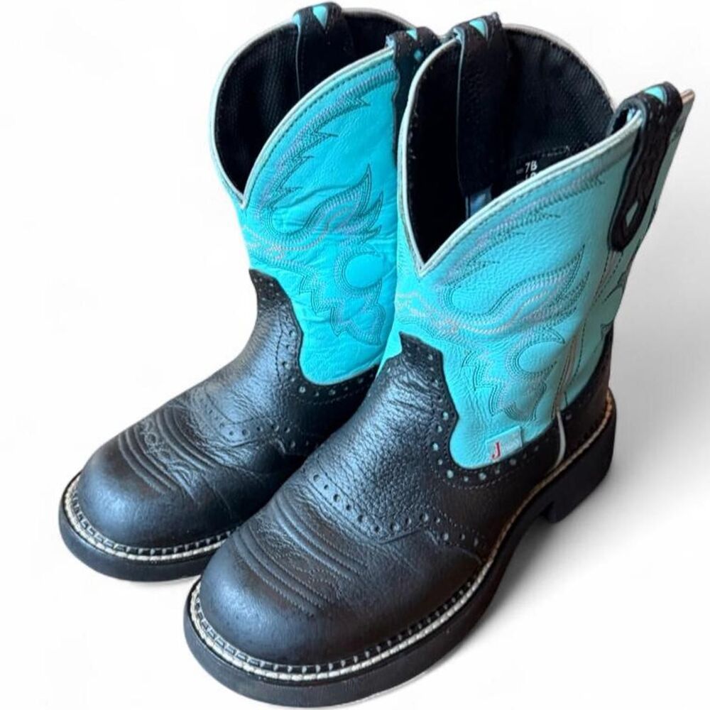 Justin Gypsy Gemma Cowgirl Boots Women’s 7B Black Turquoise Leather L9905